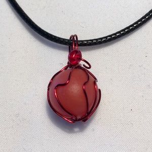HAND CRAFTED Vintage Marble Wire Wrapped Artisan Red Necklace